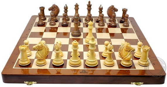 Full Size Acacia Chess Board and Case Combined