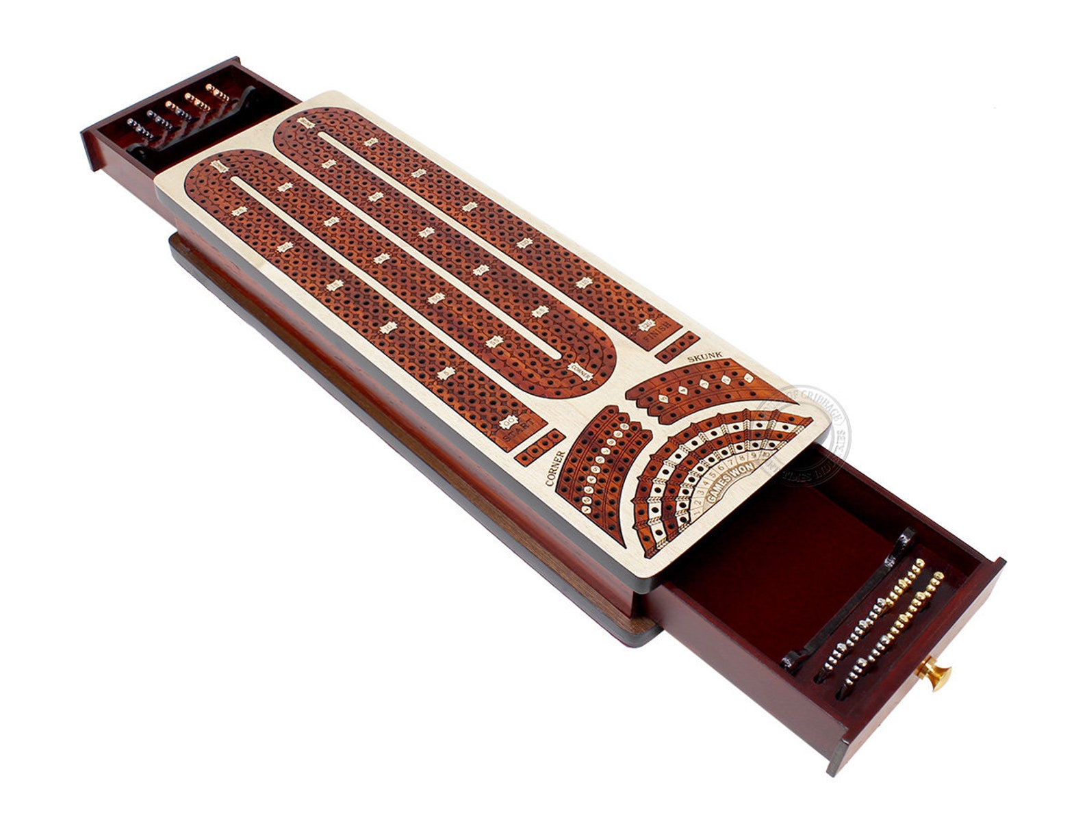 Continuous Cribbage Board / Box Inlaid 4 Track Side Drawers Etsy