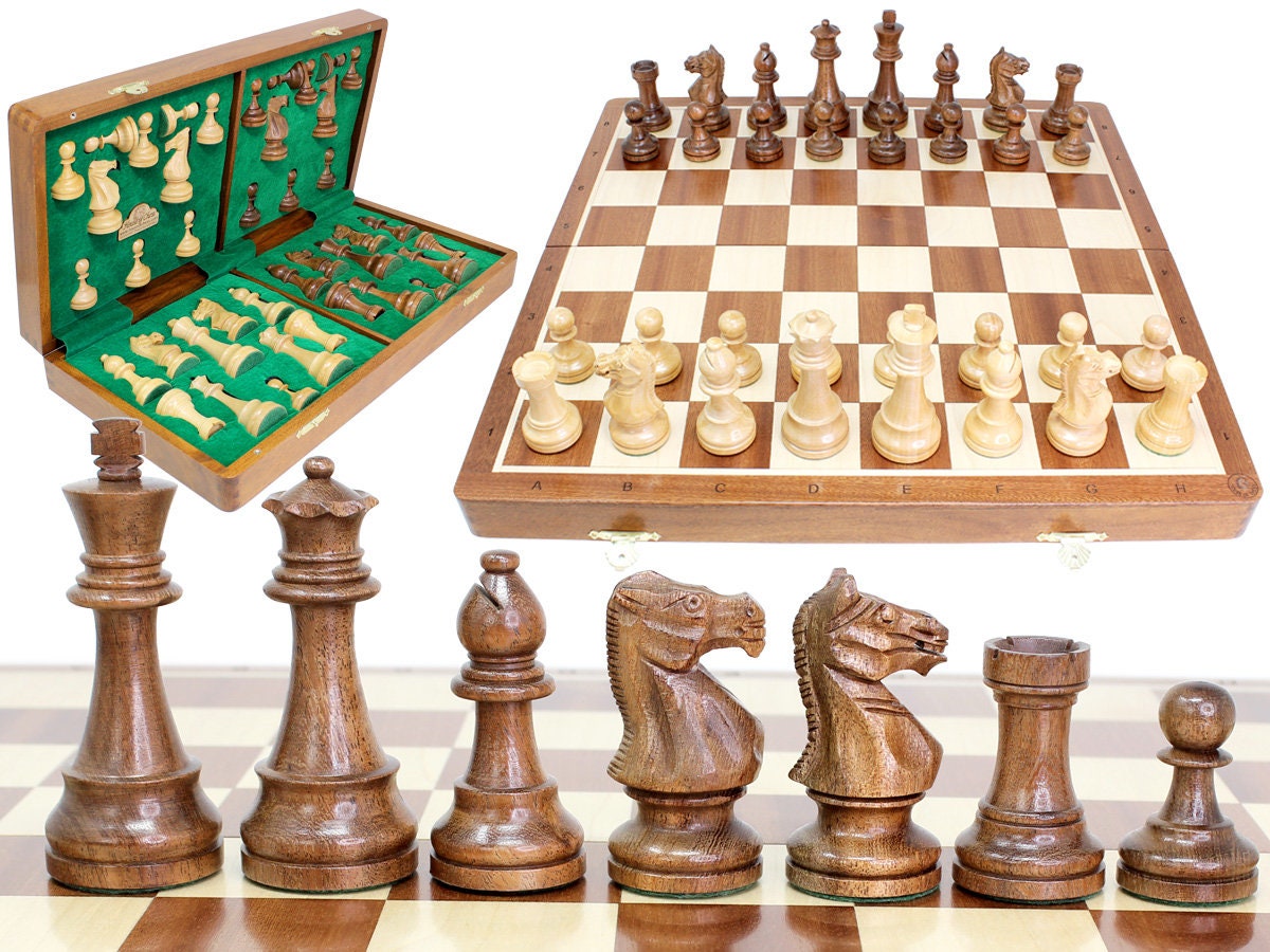  House of Chess - Grand Master Staunton Tournament Chess Set  Pieces - King Size: 3-3/4 (Broad Base) + 2 Extra Queens - Acacia  Wood/Boxwood : Toys & Games