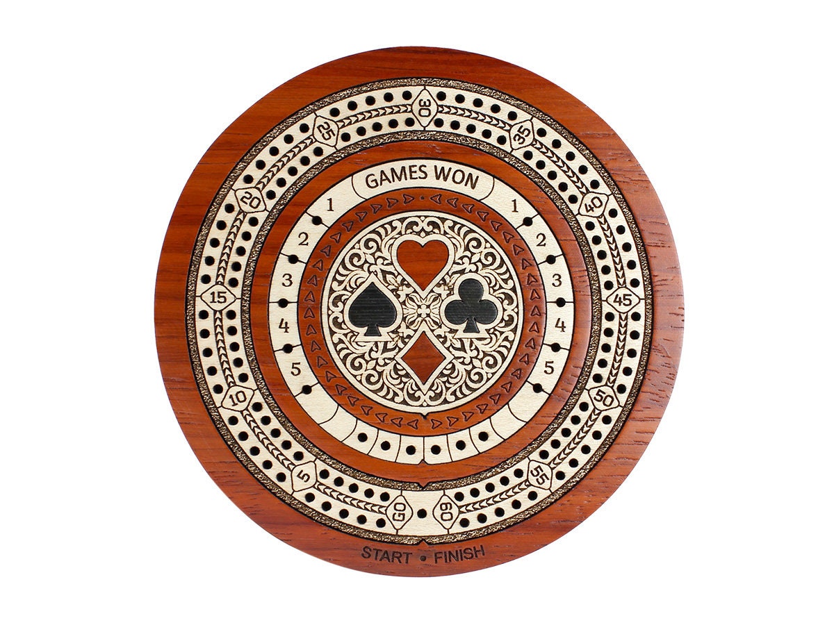 Round Travel Cribbage Board for 2 Players 60 Points in Wood Etsy