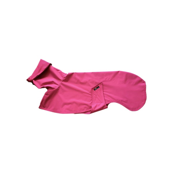 Greyhound raincoat in berry colour, lined with cotton jersey with berry-pink stripes, 5 sizes