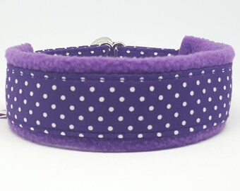 Zugstopp-Kuschelhalsband Windhundhalsband "White Dots on Purple", weich gepolstert und federleicht, 3 Breiten, Maßanfertigung