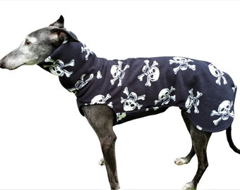 Greyhound sweater polar fleece black with skulls, Jolly Roger, a practical closure, 5 sizes