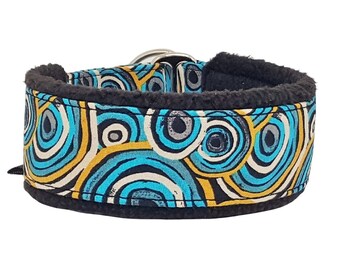 Pull stop cuddly collar circles turquoise, curry, black, retro, softly padded and feather-light, 3 widths, made to measure