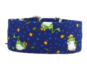 Zugstopp-Halsband, Windhundhalsband Froschkönig, Hundhalsband mit Fröschen und Sternen