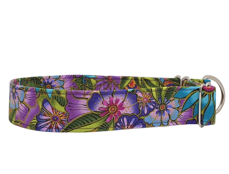 Zugstopp-Halsband Tropical, Windhundhalsband geblümt lila grün, 3 verschiedene Breiten Bild 6