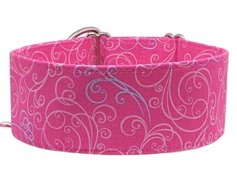 Stop choke collar, greyhound collar pink ornaments, 3 different widths