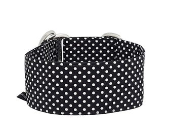 Train stop collar White Dots on Black, greyhound collar black with white dots, 3 different widths