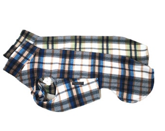 Whippet sweater polar fleece checked, tartan, with practical closure, two different colors, 3 sizes