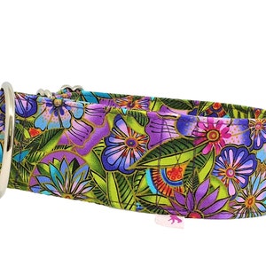 Zugstopp-Halsband Tropical, Windhundhalsband geblümt lila grün, 3 verschiedene Breiten Bild 2