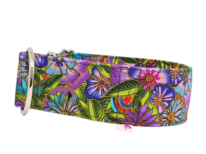 Zugstopp-Halsband Tropical, Windhundhalsband geblümt lila grün, 3 verschiedene Breiten Bild 2