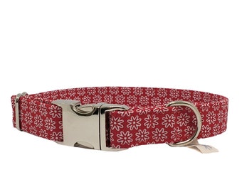 Dog collar flowered, 6 different colors, 4 different widths, optional aluminum or acetal closure