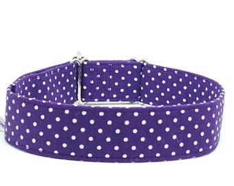 Zugstopp-Halsband White Dots on Purple, Windhundhalsband gepunktet, verschiedene Breiten