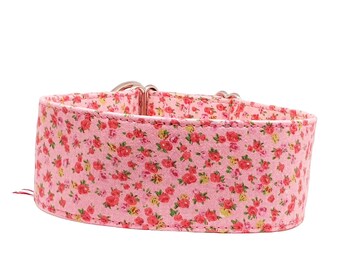 Train stop collar, greyhound collar Small Roses on Pink, 3 different widths available, custom made at no extra charge
