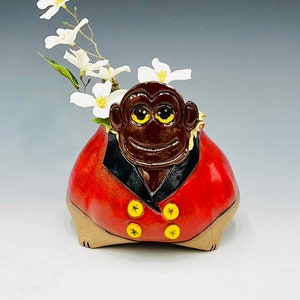 Monkey Bowl for Succulents, Plants or Brushes Hand Painted in Brown Clay