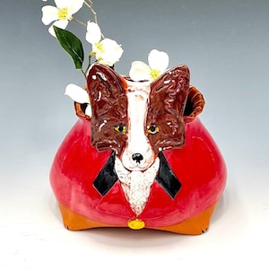 Fox Bowl for Succulents or Plants, Hand Painted in Terra Cotta Clay
