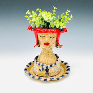 Speckle Lady Clay Ceramic or Pottery Planter Head or Face Pot for Succulents or Plants
