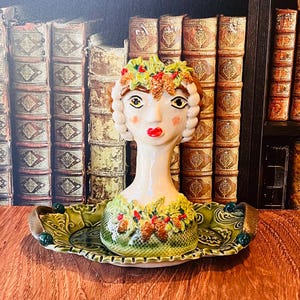 Pinecone Lady Ceramic or Pottery Planter Head or Face Pot for Succulents or Plants in White Clay