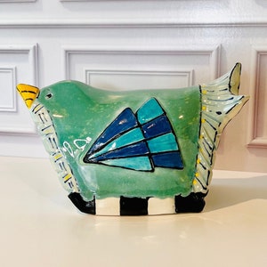 Hand Painted Decorative Ceramic or Pottery Bird in White Clay
