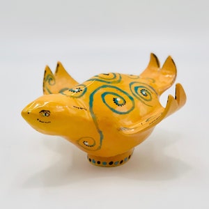 Hand Painted and Sculpted Bird in White Clay
