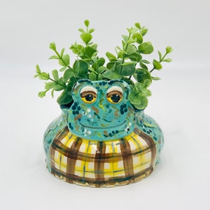 Frog Vase for Succulents, Pens or Brushes, Hand Painted Ceramic or Pottery in White Clay