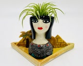 Egyptian Queen Ceramic or Pottery Planter Head or Face Pot for Succulents or Plants