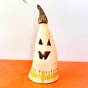 Pale Orange Fall Pumpkin Luminary, Glazed Ceramic or Pottery in White Clay