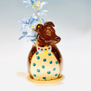 Whippet or Dog Vase for Succulents, Pens or Flowers, Hand Painted Ceramic or Pottery in White Clay