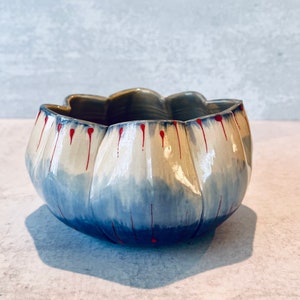 Pale Purple/Blue Flower Vase or Bowl, Hand Painted in White Clay Ceramic or Pottery