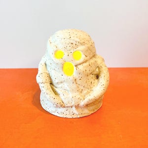 Mummy Ghost Luminary, Hand Painted Ceramic or Pottery in White Speckled Clay