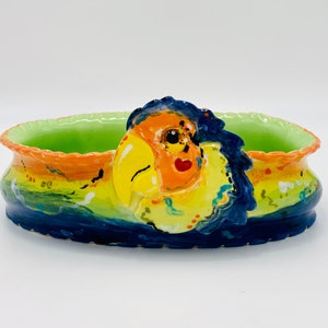 Parrot Bowl for Succulents or as a Serving Bowl, Hand Painted Ceramic or Pottery in White Clay