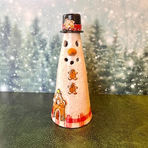 Hand Painted Ceramic Snowman: Gingerbread House Christmas Decor