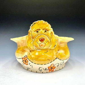Dog Vase for Succulents, Hand Painted Ceramic or Pottery in Whote Clay