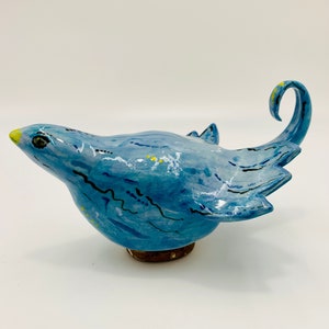 Hand Painted Ceramic or Pottery Bird in White Clay