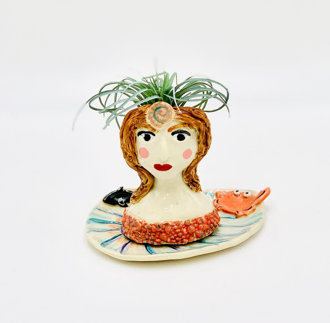 Louie the One Claw Crab and Mermaid Ceramic or Pottery Planter Etsy