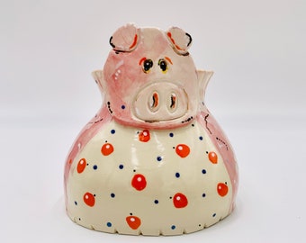 Pig Vase for Succulents, Flowers or Utensils, Hand Painted Ceramic or Pottery in White Clay