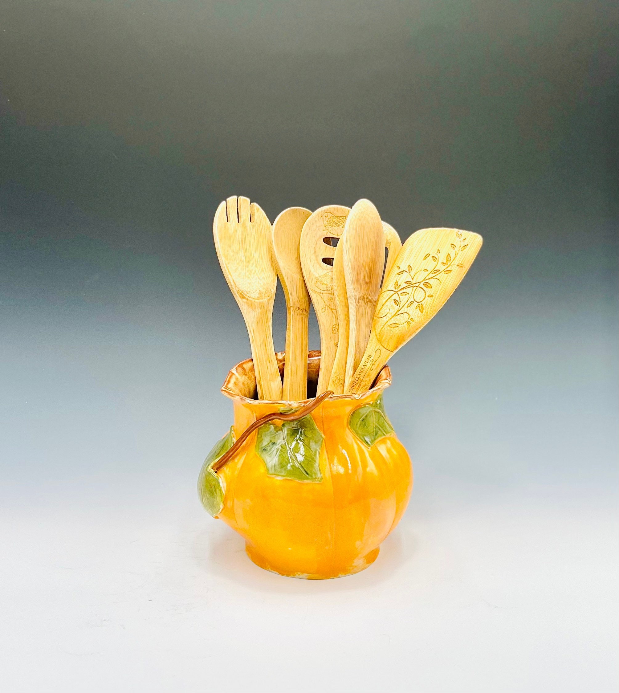 Pumpkin Hand Painted Pottery Utensil Holder - Made in the USA -  , LLC