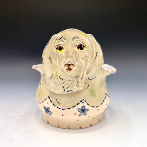 Weimaraner Vase for Succulents, Pencils or Utensils, Hand Painted Ceramic or Pottery in White Clay
