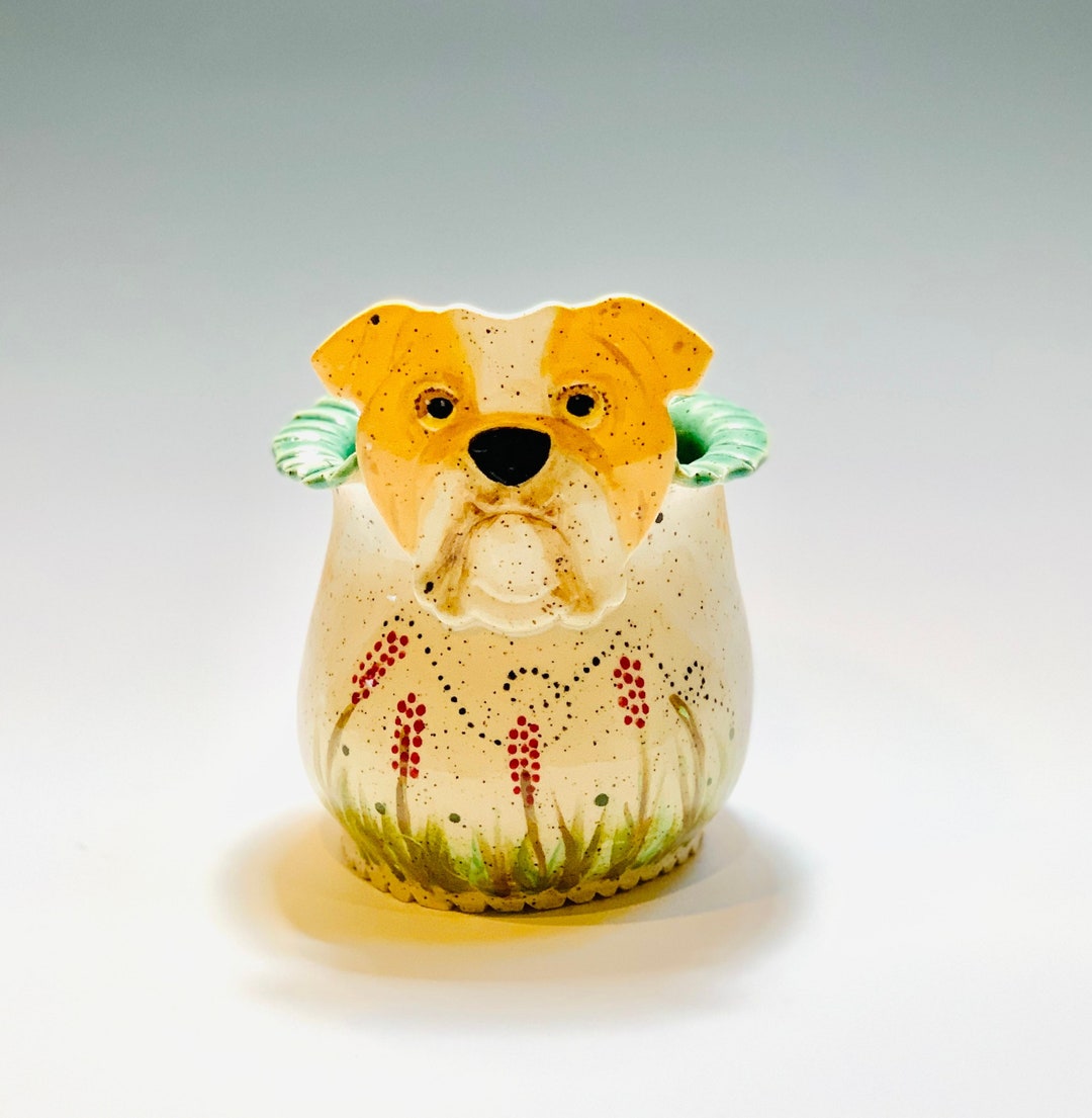 Bulldog Vase for Succulents or Flowers, Hand Painted Pottery or Ceramic ...