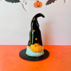 Witches Hat Luminary with Pumpkins, Handmade Holiday Halloween Ceramic or Pottery in White Clay