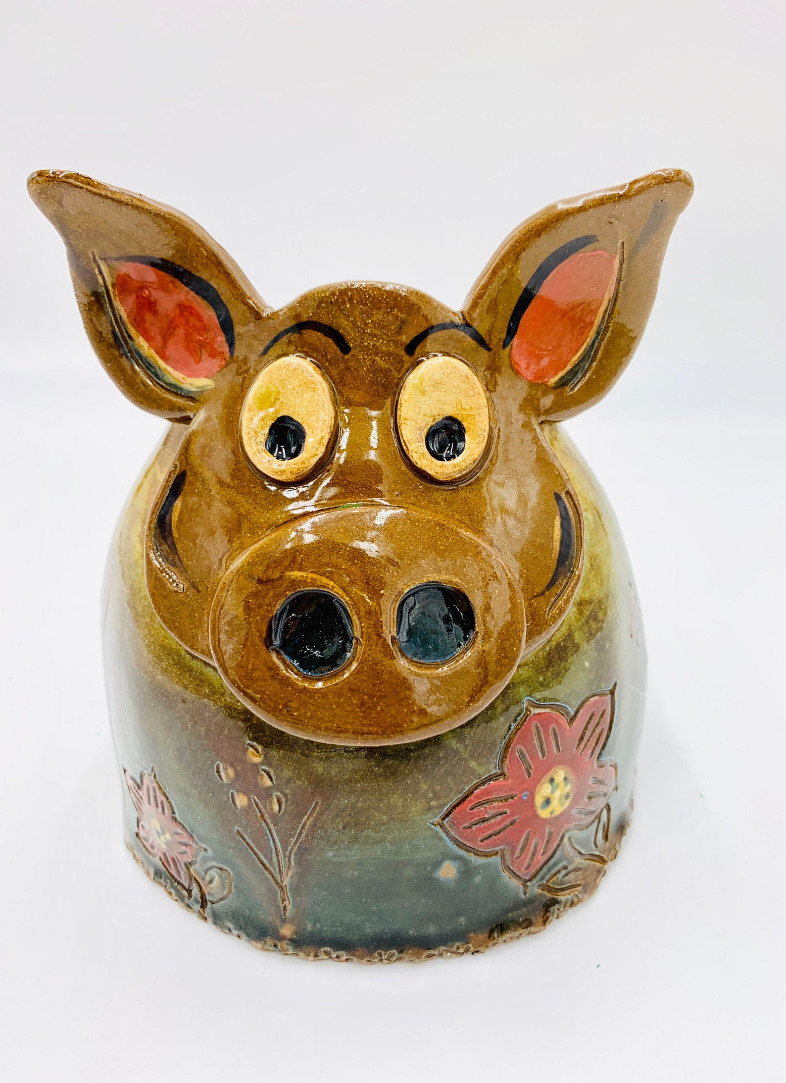 Pig Vase or Utensil Holder in Brown Clay Ceramic or Pottery Etsy