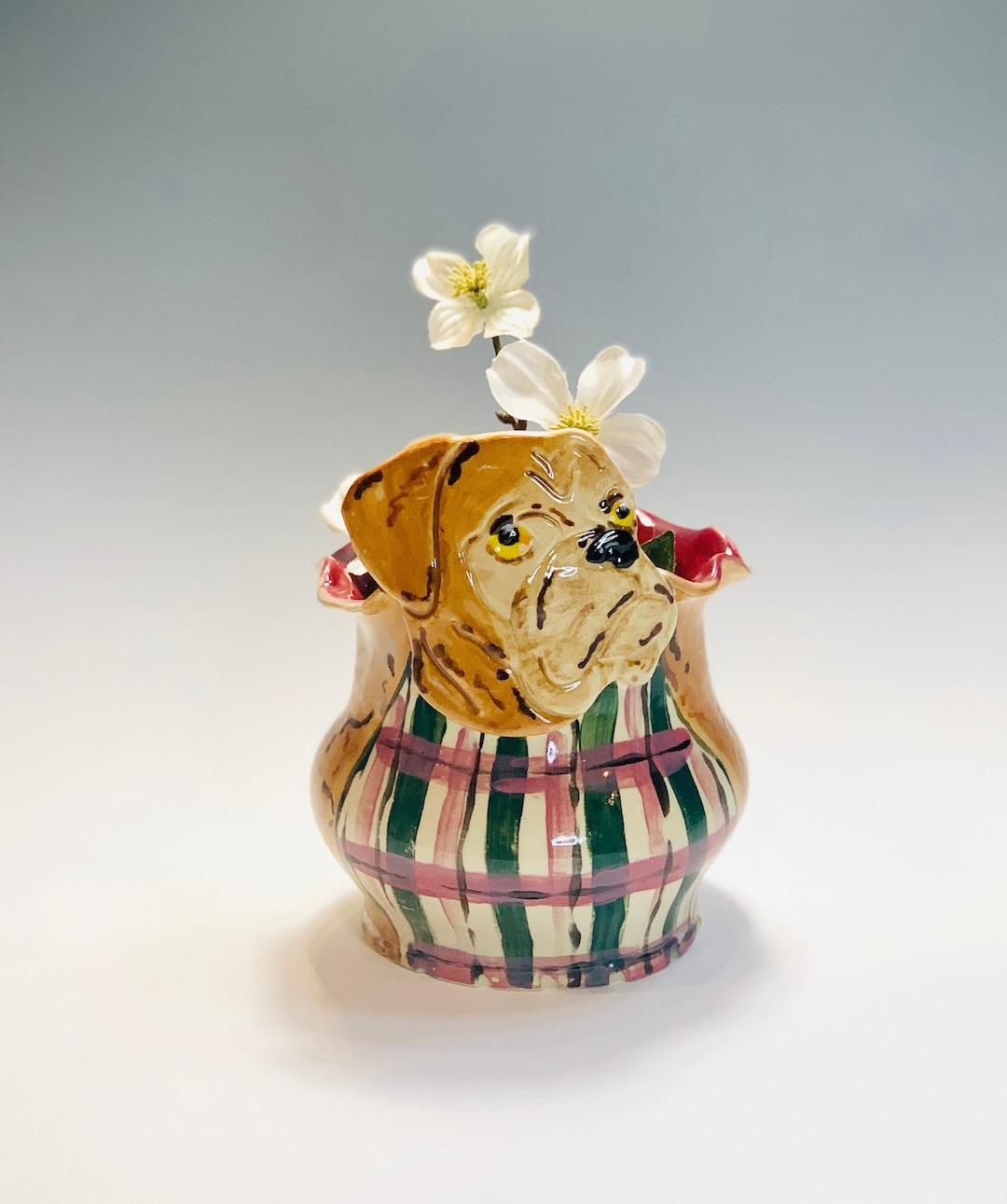 Bulldog Vase for Succulents, Pens or Brushes, Hand Painted Ceramic or ...