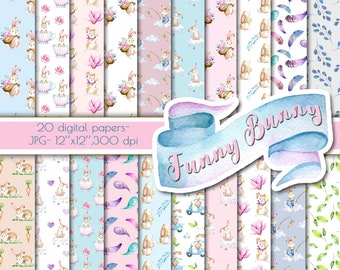 Bunny Digital Paper,Easter Digital Paper,Easter Scrapbooking, Bunny Paper,Bunny Backgrounds,Spring Planner Paper,Spring Backgrounds