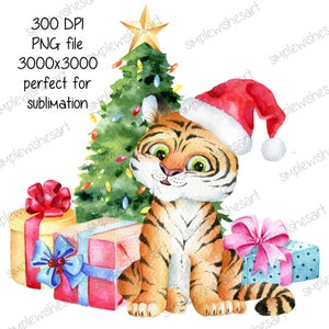 Tigre de Natal fofo PNG, designs de sublimação de Natal, design de camiseta de Natal, Natal PNG 300 DPI, download instantâneo de sublimação
