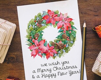 Christmas Wreath, Holiday card,Christmas Card, Greeting Card, Holidays, New Year, Christmas Decor, Christmas Printables, Christmas Clipart