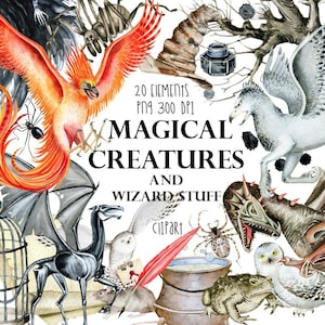 Magical Creatures,Magic School Clipart,Wizard Supplies,Potions,Phoenix,Dragon clipart,Owl,Ghost,Halloween clipart,Broomstick,Magic Wands