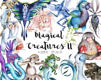 Clipart de criaturas mágicas, clipart de escola de magia, clipart de escola de magia, clipart de Halloween, criaturas fantásticas, monstros e feras