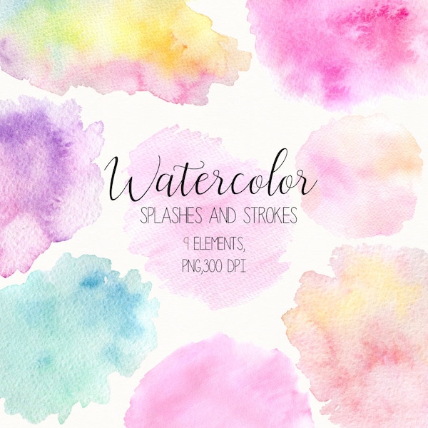 Rainbow and pink Watercolor splashes and Blobs, Watercolor Strokes, Pink Watercolor backgrounds, Watercolor textures, Watercolor Splotches