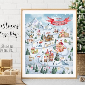 Weihnachtsdorf Karte, Nordpfahl Karte, Weihnachtswandkunst, personalisiertes Weihnachtsdorf, Nordpol Poster, Urlaub Home Dekor druckbar