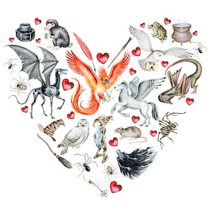 Créatures magiques Clipart, Phoenix, Carte saint Valentin, Potions Clipart, Fournitures Wizard, Love You Card, Anniversary Card, Funny Romantic Card